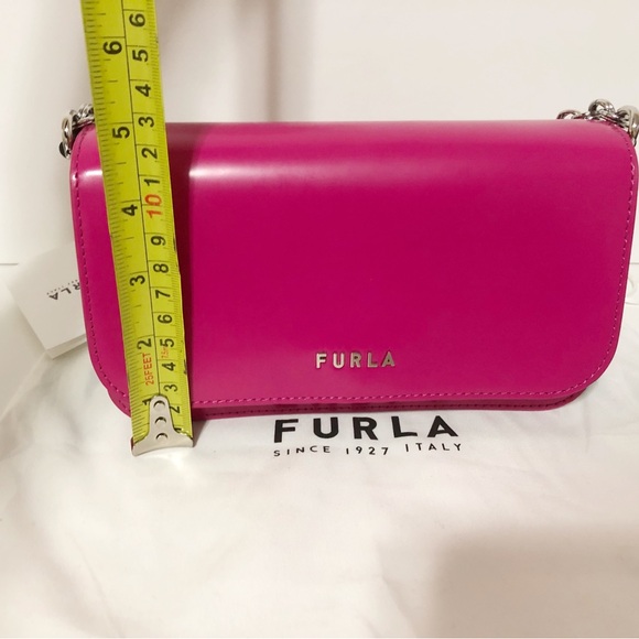 🌸New Furla Patent Leather Pink Shoulder Bag Handbag With Adjustable Strap - Picture 10 of 11